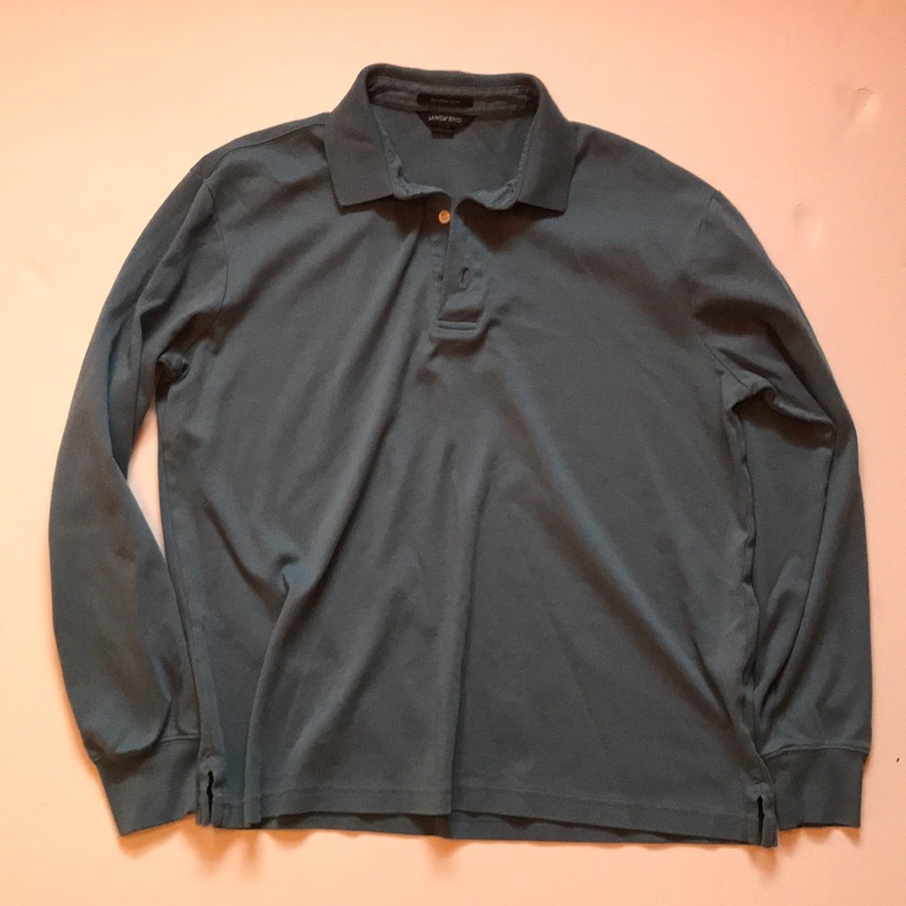 Lands End Blue Long Sleeve Polo. Medium.